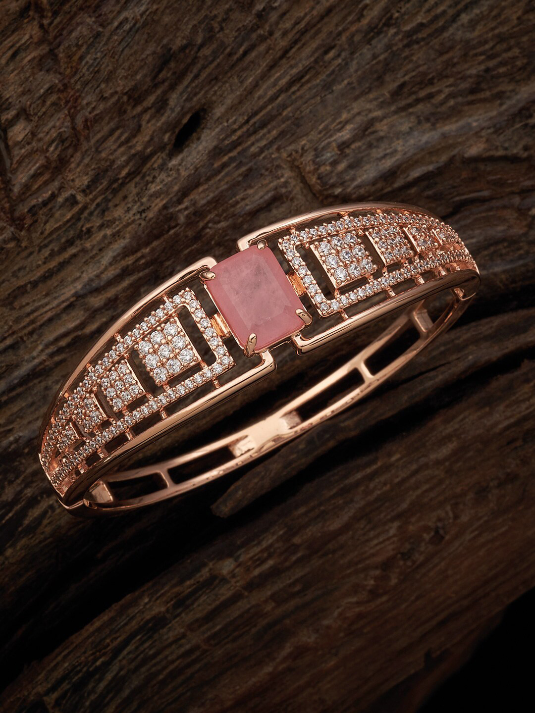 

Kushal's Fashion Jewellery Cubic Zirconia Rose Gold-Plated Kada Bracelet
