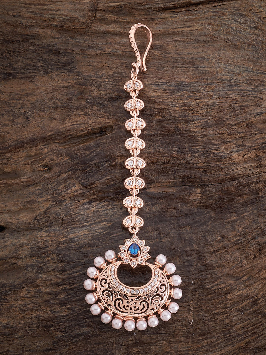 

Kushal's Fashion Jewellery Rose Gold-Plated Stone-Studded & Beaded Maang-Tikka
