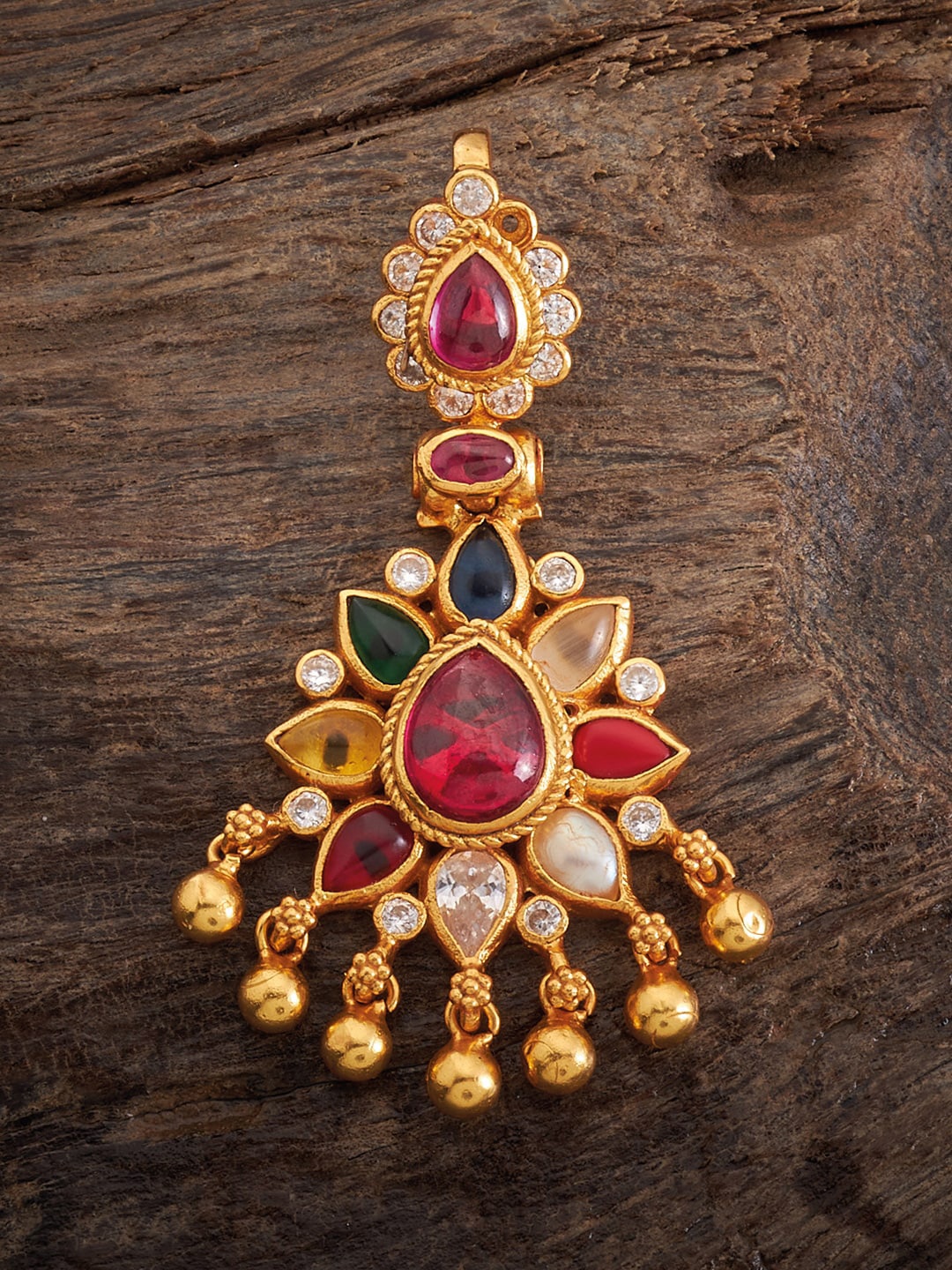 

Kushal's Fashion Jewellery 92.5 Pure Silver & Stone Studded Temple Pendant, Red