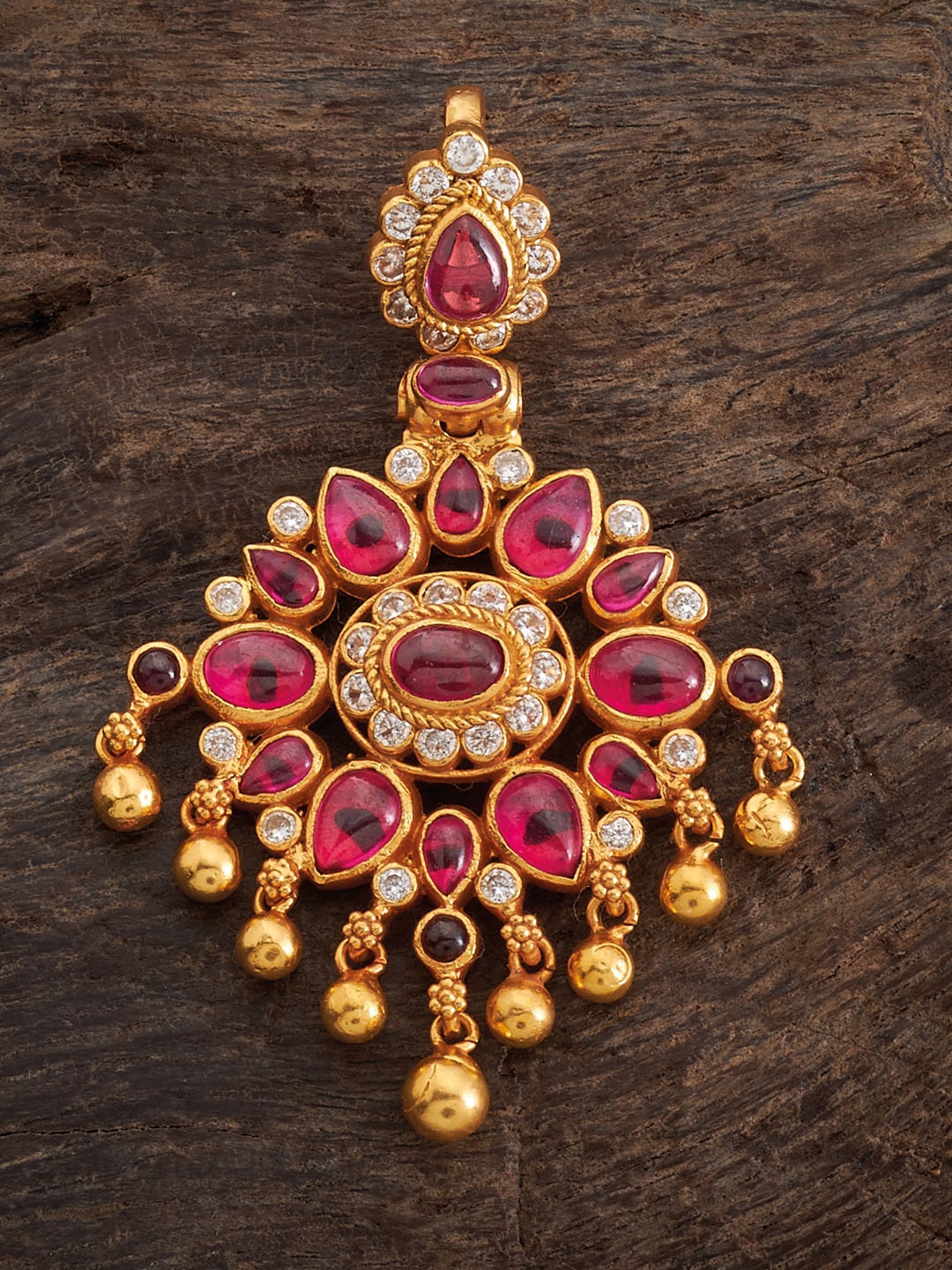 

Kushal's Fashion Jewellery Gold-Plated Ruby-Studded & Beaded Pendant