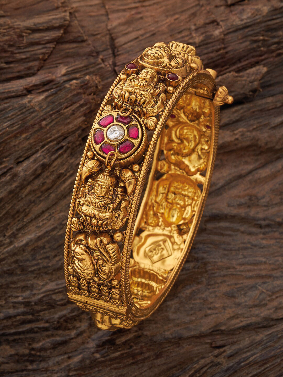 

Kushal's Fashion Jewellery 92.5 Pure Silver Gold Plated & Kundan Studded Bangle