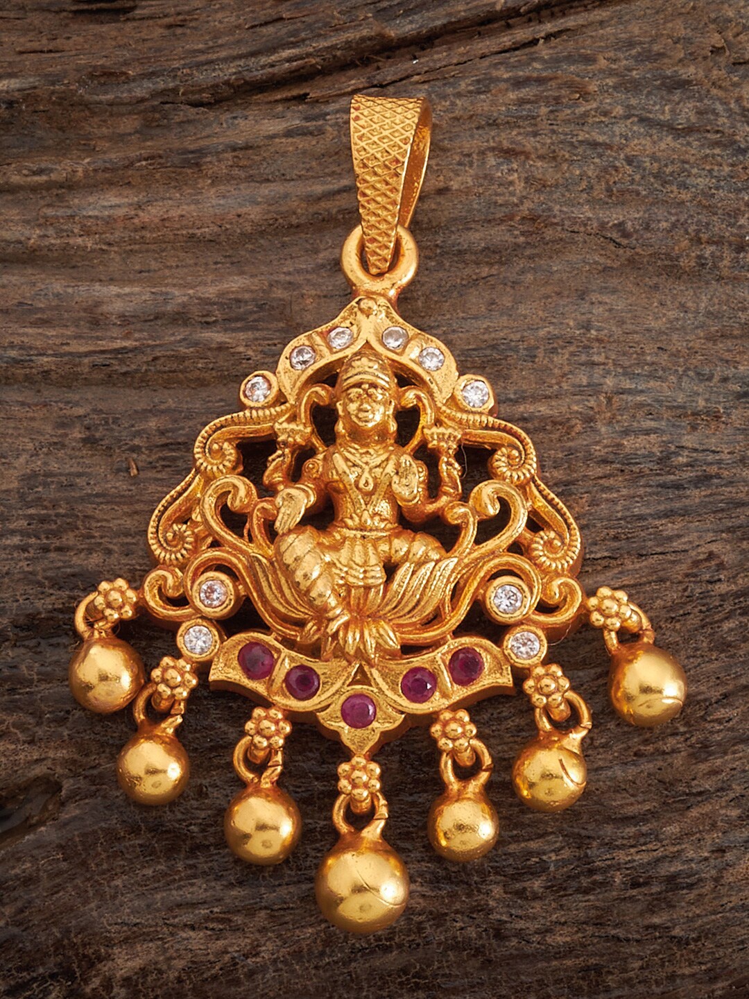 

Kushal's Fashion Jewellery Gold-Plated Ruby-Studded & Beaded Pendant