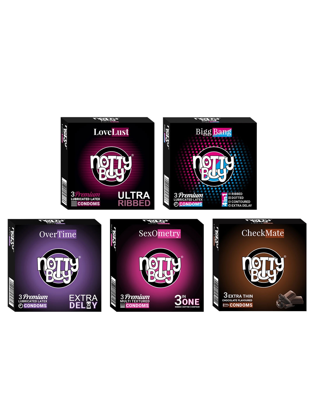 

noTTy Boy Men Set Of 5 Dotted & Contoured Extra Condoms - 3Pcs Each, White