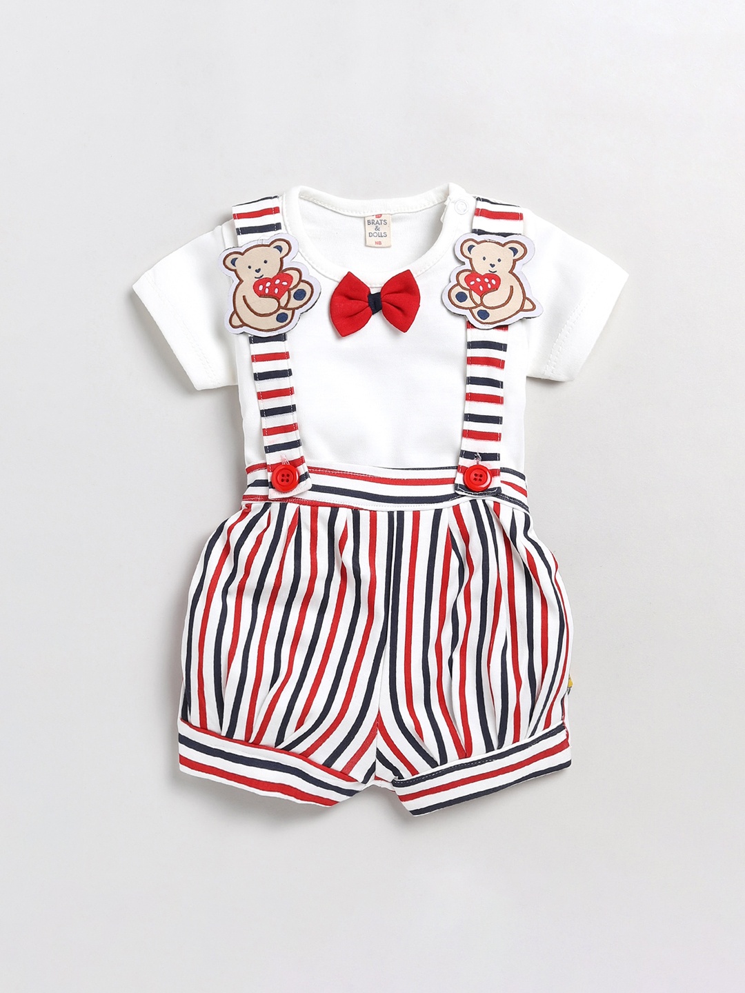 

BRATS AND DOLLS Infant Boys Cotton Striped Dungarees with T-Shirt, Red
