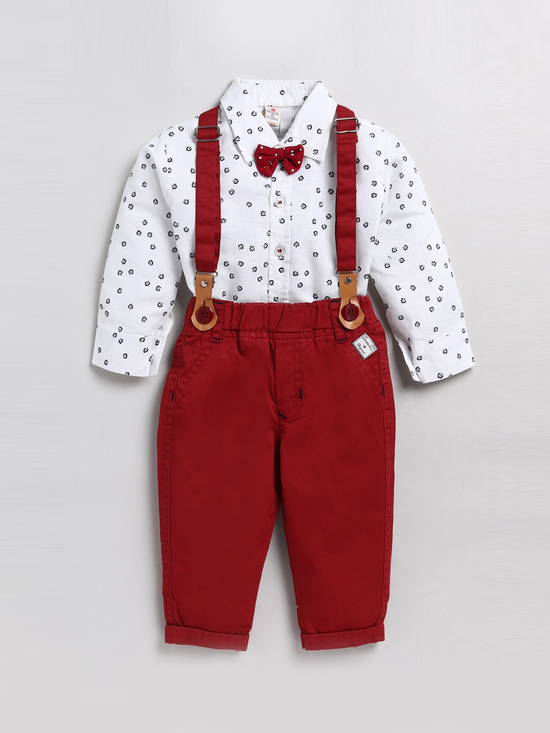 

BRATS AND DOLLS Boys Pure Cotton Dungarees With Printed Shirt, Red