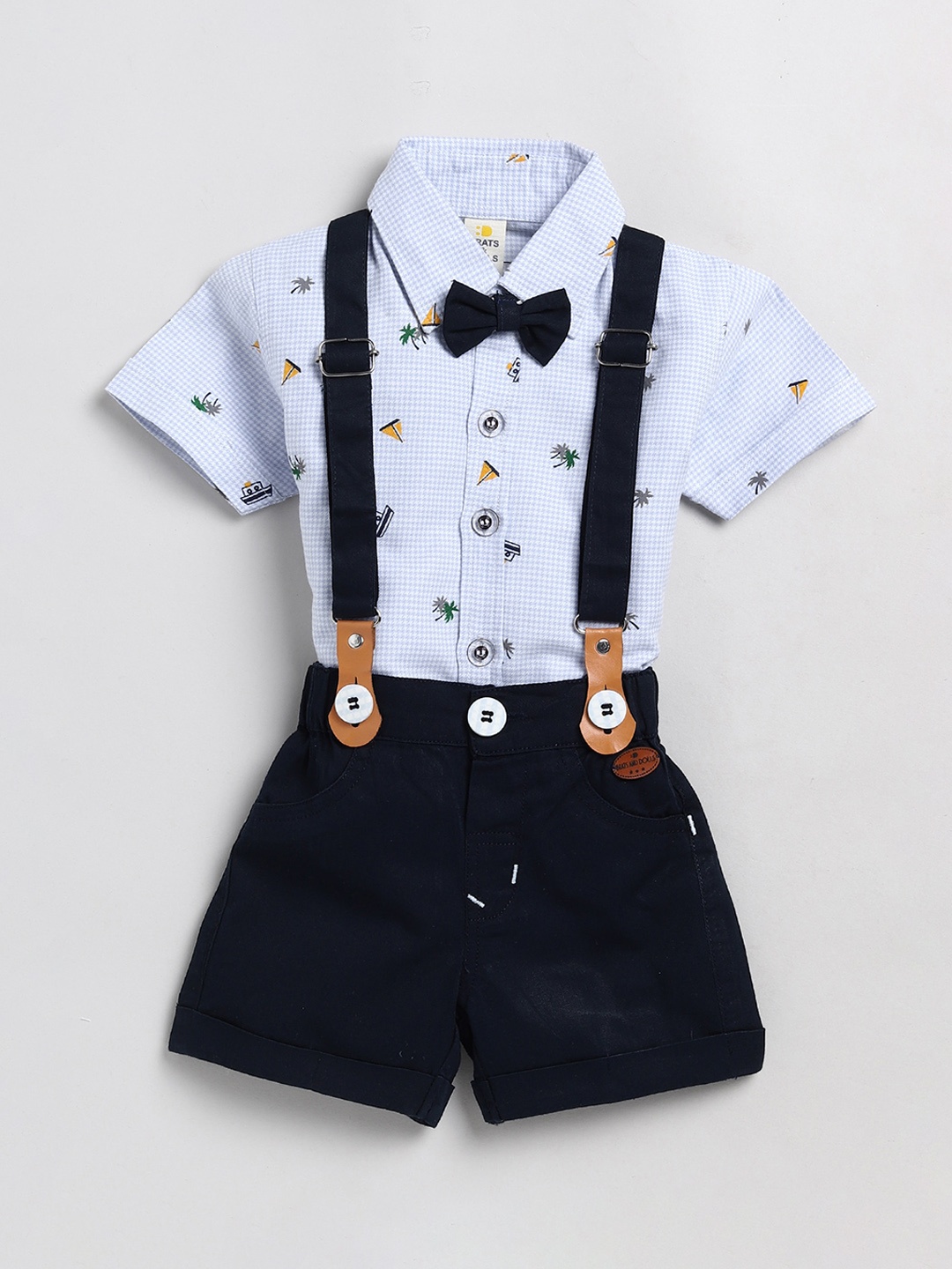 

BRATS AND DOLLS Infant Boys Pure Cotton Dungarees With Printed Shirt, Blue