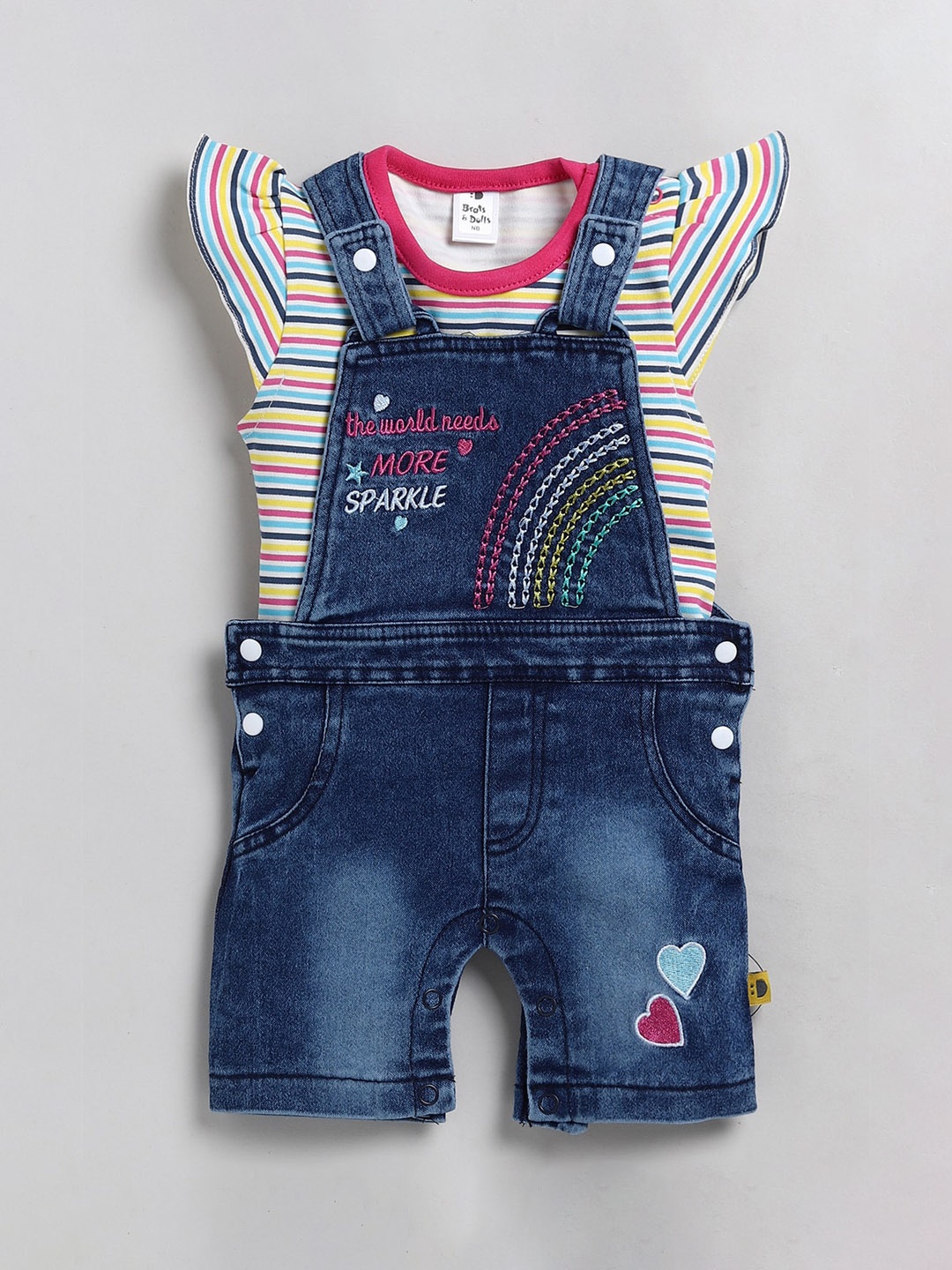 

BRATS AND DOLLS Infant Girls Cotton Dungarees With Striped T-Shirt, Pink