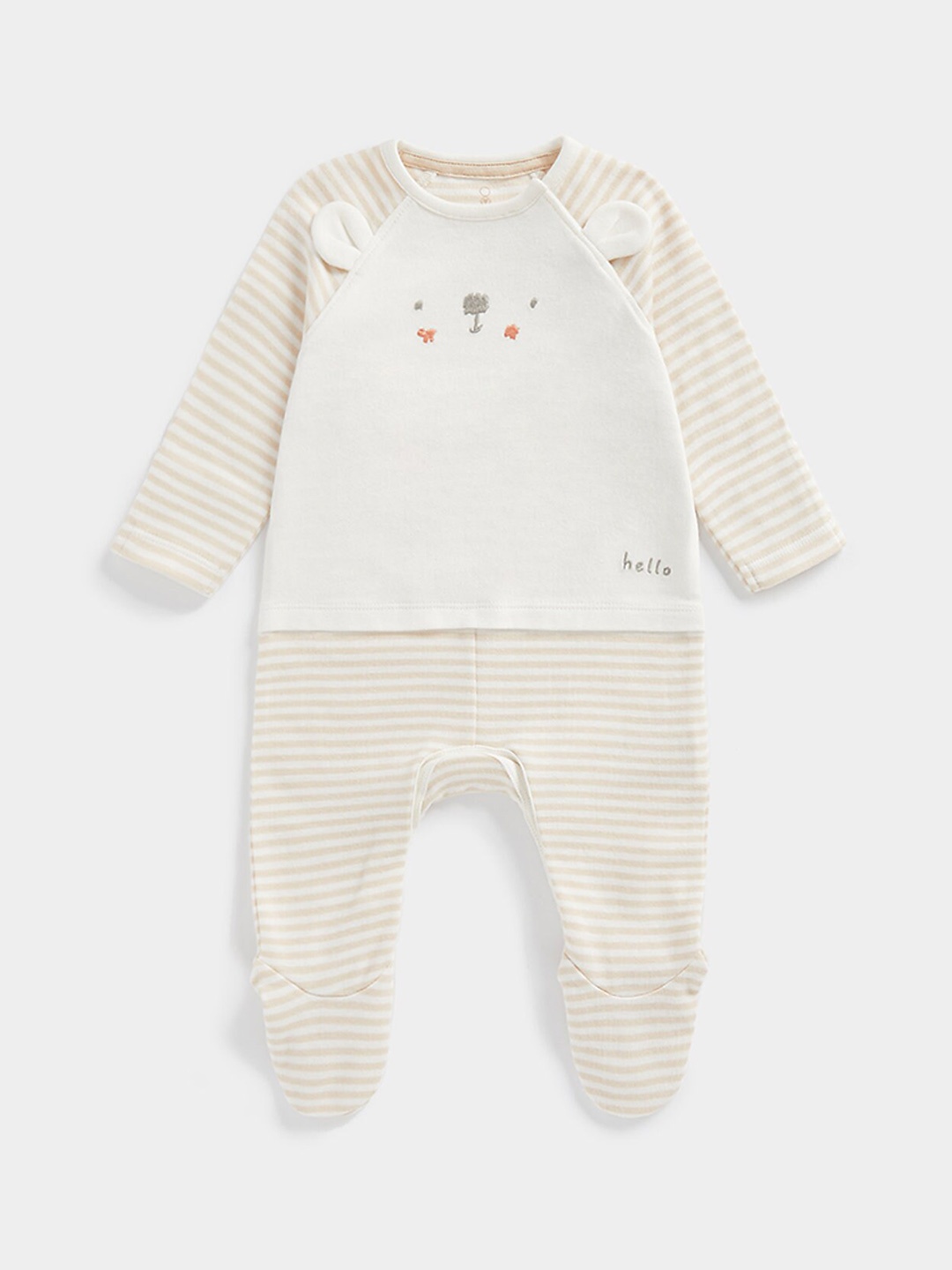 

mothercare Infants Pure Cotton Striped Sleepsuit, Beige