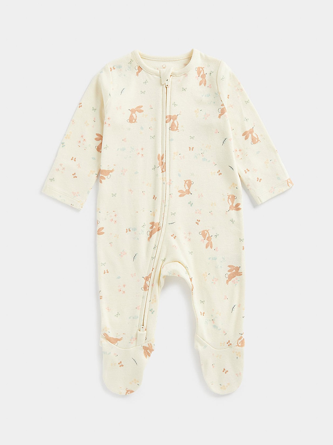 

mothercare Infants Pure Cotton Printed Sleepsuit, Beige