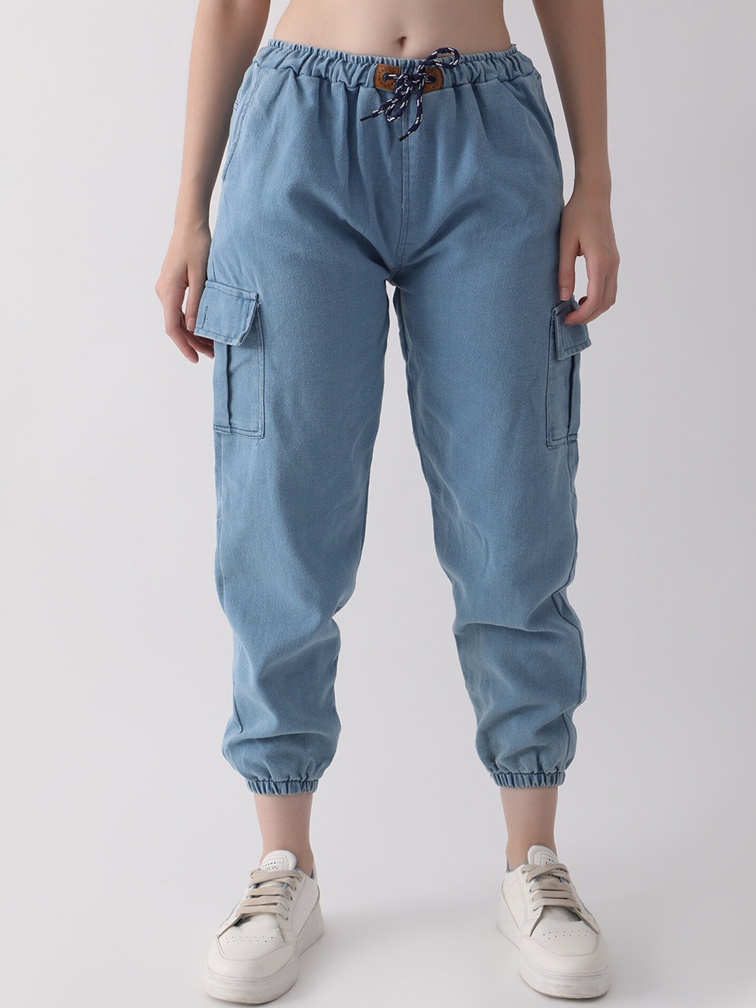

DKGF FASHION Women Comfort Mid Rise Light Fade Joggers, Blue