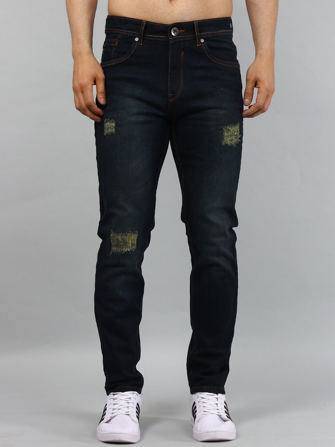 

TIM PARIS Comfort Mildly Distressed Light Fade Regular Fit Cotton Stretchable Jeans, Navy blue