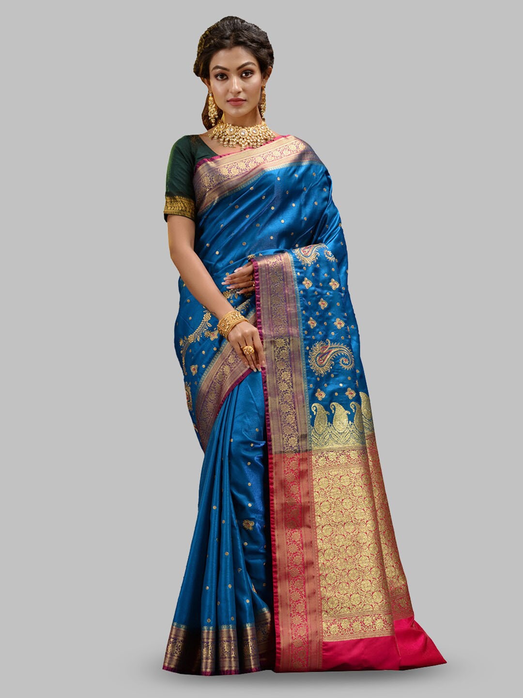 

HOUSE OF BEGUM Ethnic Motifs Woven Design Zari Handloom Banarasi Saree, Blue