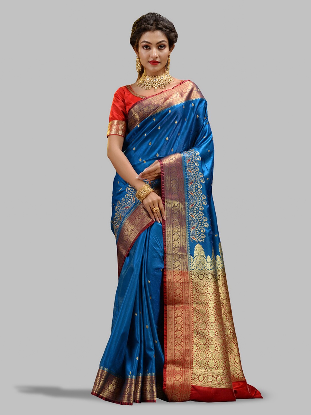 

HOUSE OF BEGUM Ethnic Motifs Woven Design Zari Handloom Banarasi Saree, Blue