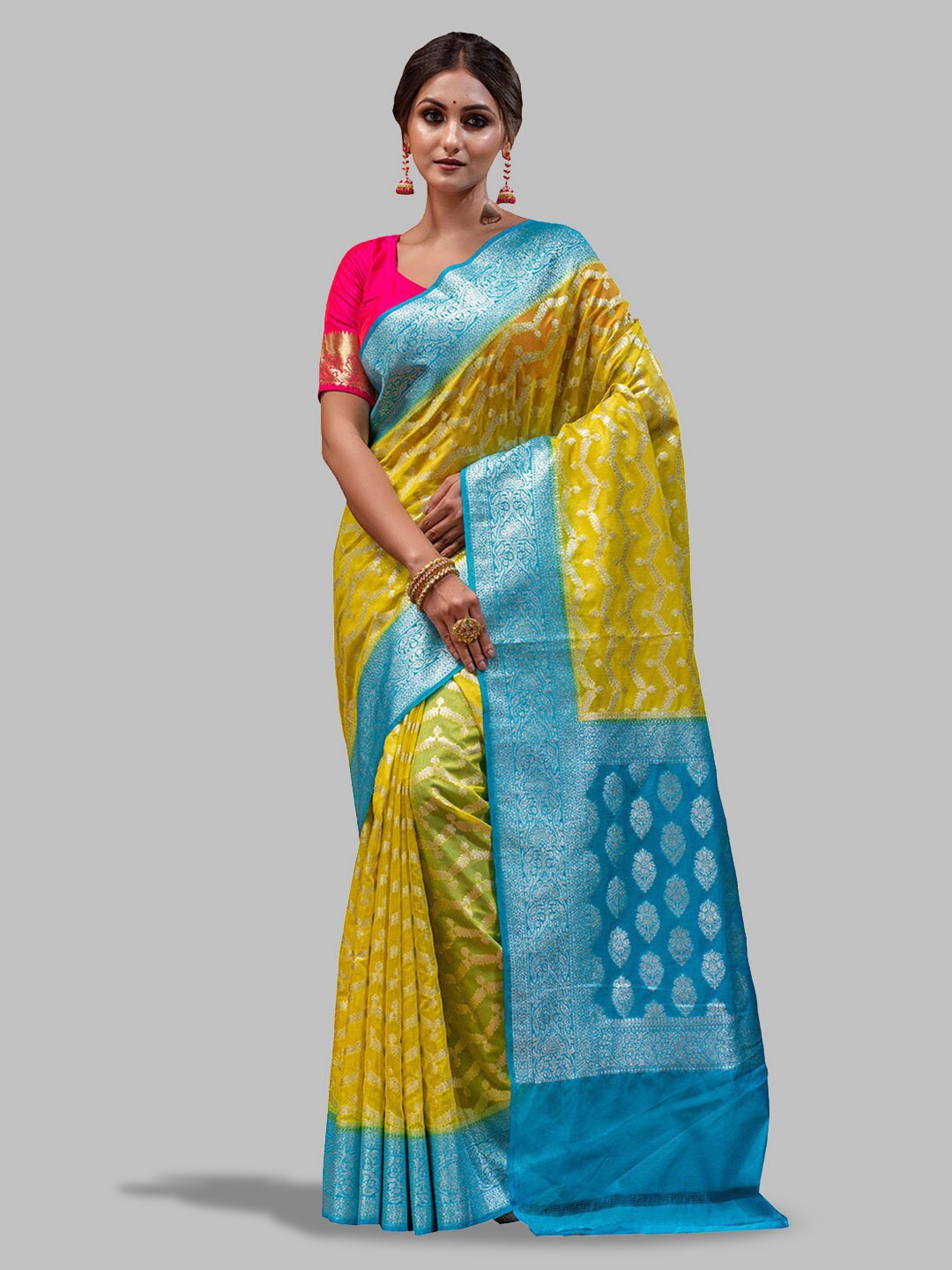 

HOUSE OF BEGUM Ethnic Motifs Woven Design Zari Banarasi Saree, Yellow