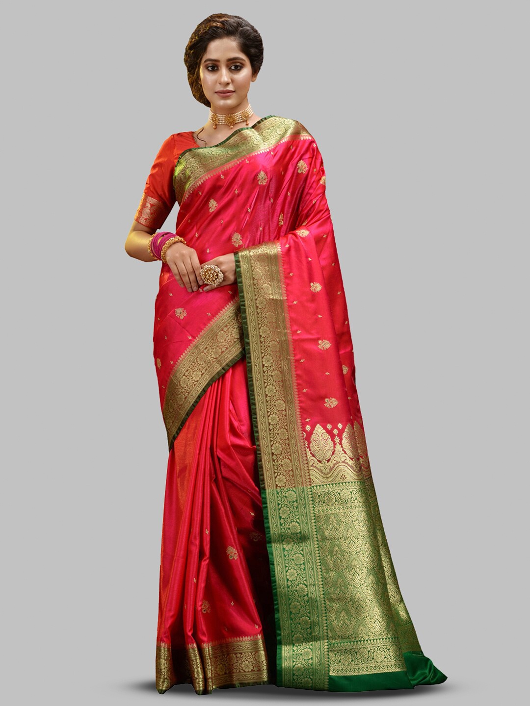 

HOUSE OF BEGUM Ethnic Motif Woven Design Zari Banarasi Saree, Pink
