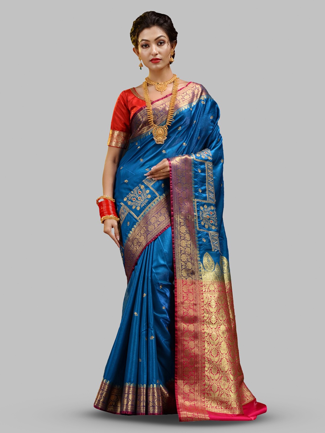

HOUSE OF BEGUM Woven Design Zari Satin Silk Banarasi Saree, Blue