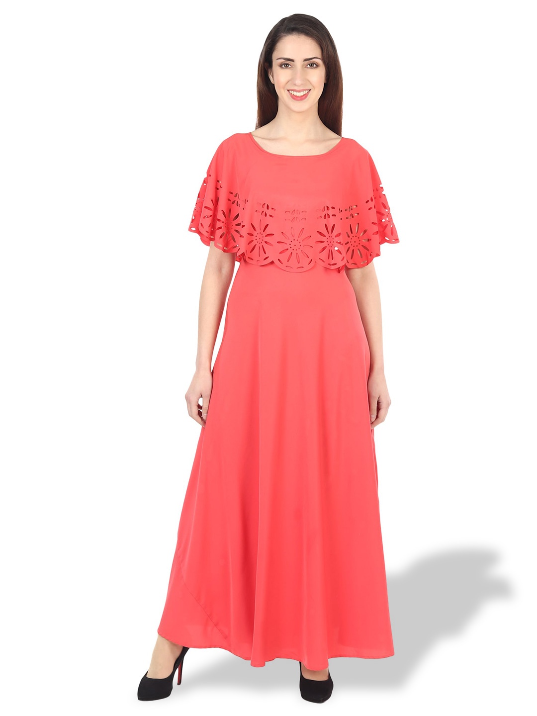 

OCEANISTA Round Neck Cape Sleeve Fit & Flare Dress, Pink