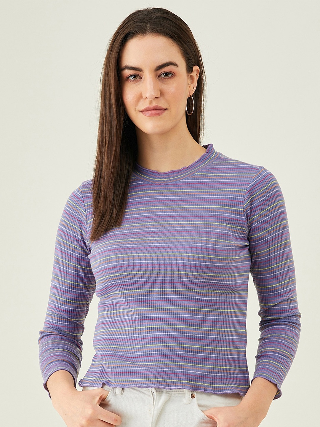 

Modeve Horizontal Stripes Striped Long Sleeves Top, Lavender