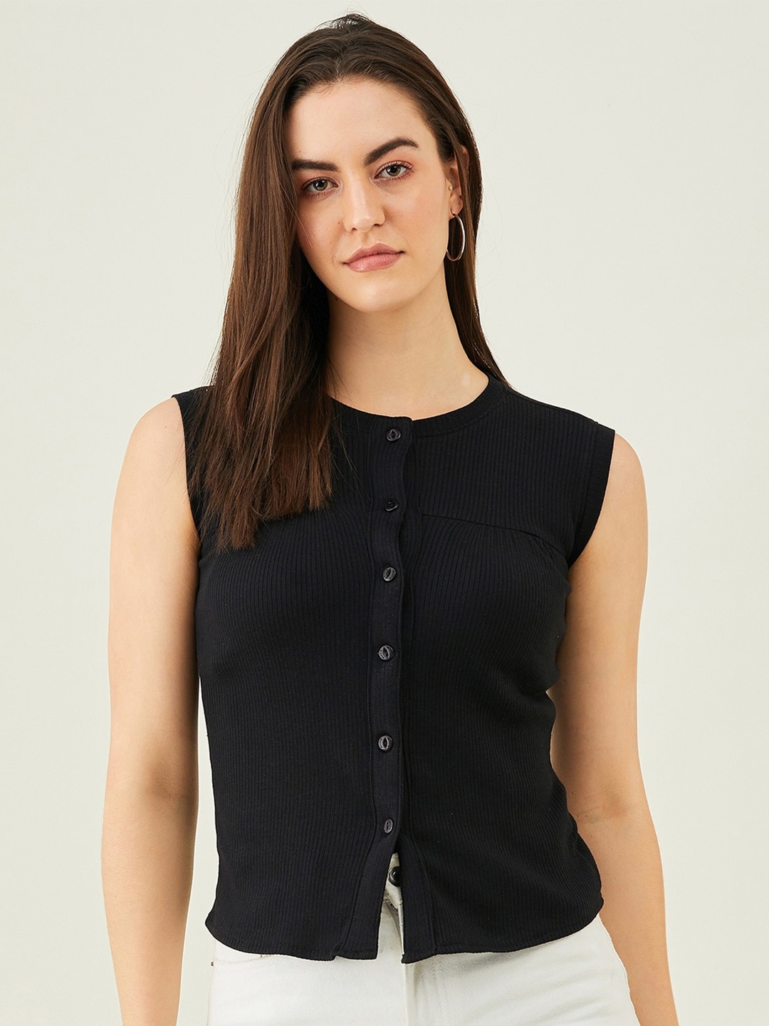 

Modeve Ribbed Sleeveless Fitted Top, Black