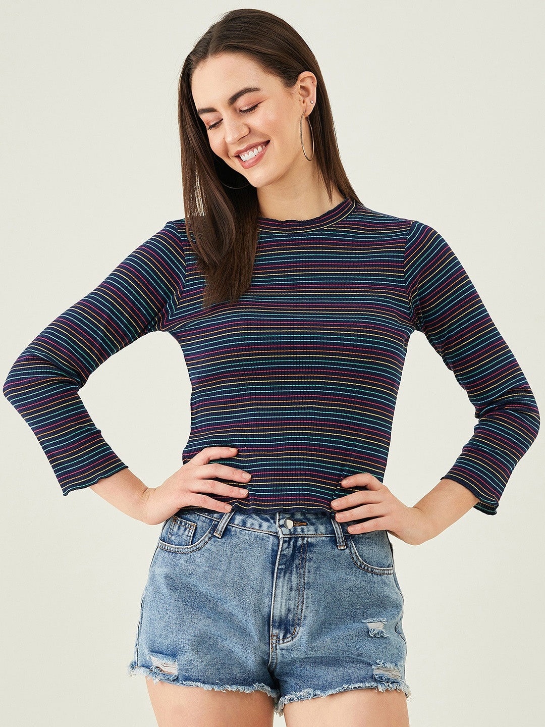 

Modeve Striped Regular Top, Black