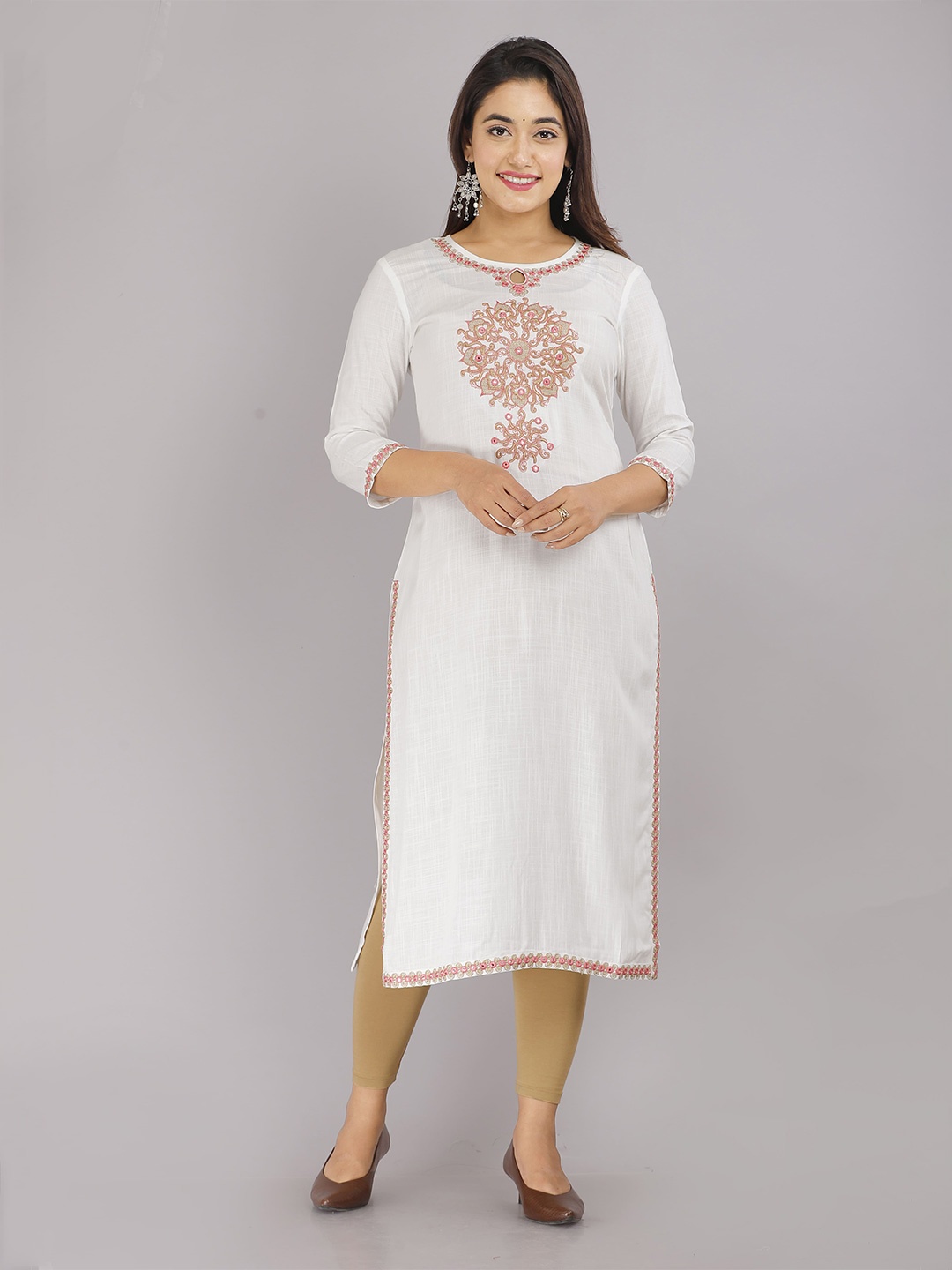 

KALINI Ethnic Motif Embroidered Straight Kurta, White