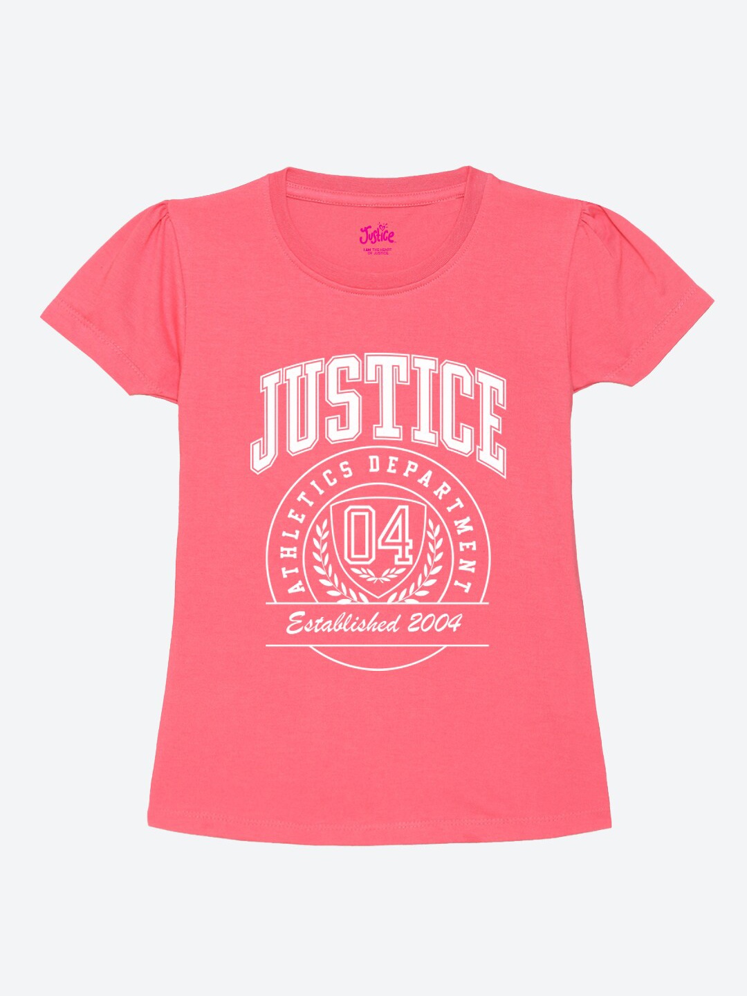 JUSTICE Girls Typography Printed Round Neck Pure Cotton T-shirt, Pink