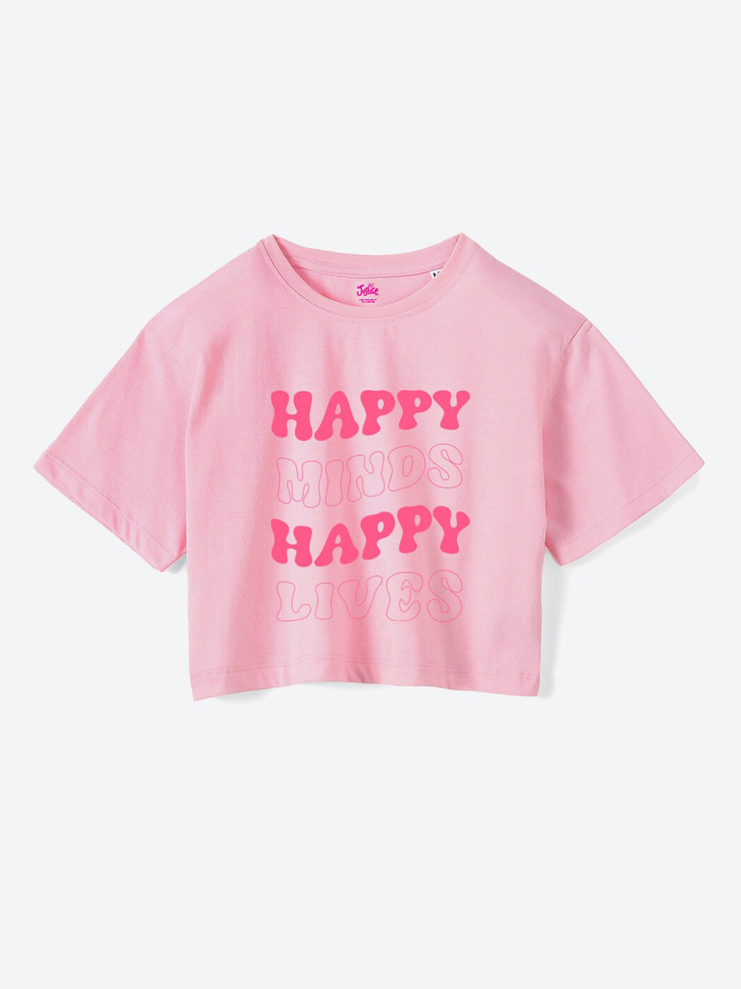

JUSTICE Girls Typography Printed Round Neck Pure Cotton Boxy Fit T-shirt, Pink
