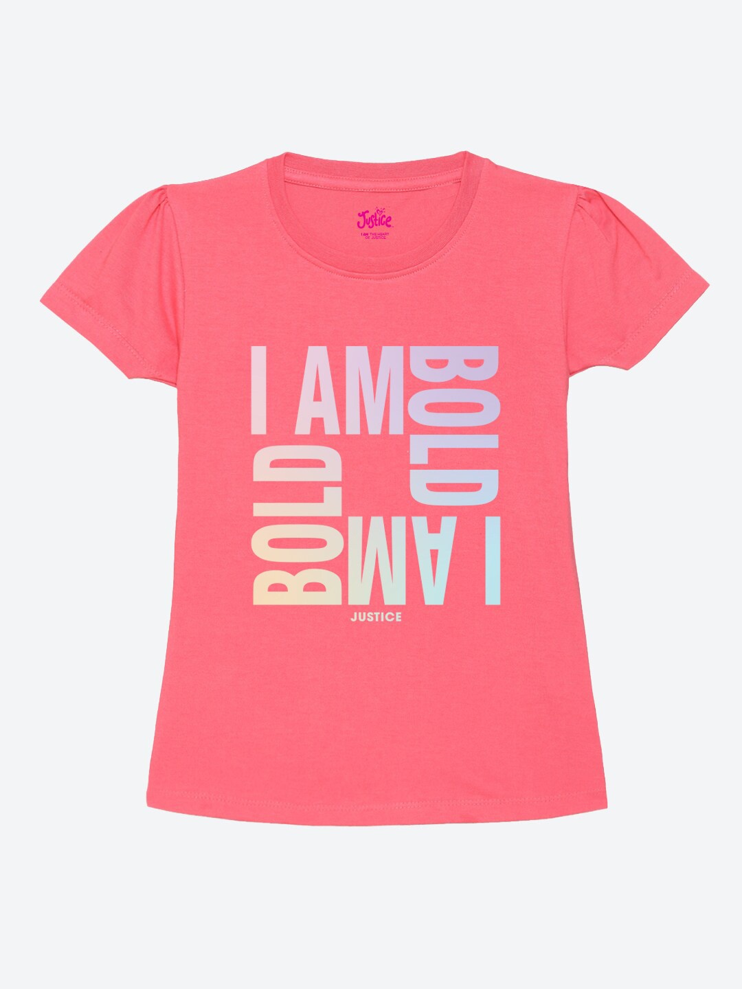 

JUSTICE Girls Typography Printed Round Neck Pure Cotton T-shirt, Pink