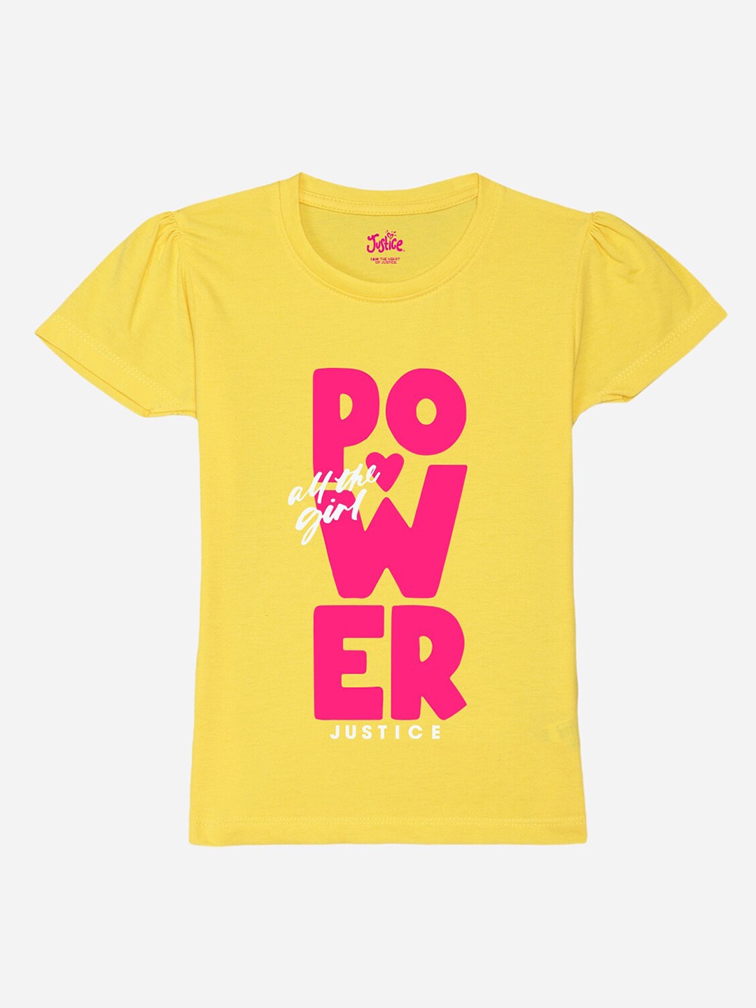 

JUSTICE Girls Typography Printed Round Neck Pure Cotton T-shirt, Yellow