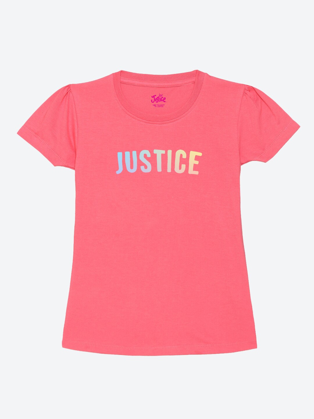 JUSTICE Girls Typographic Printed Pure Cotton T-shirt, Pink