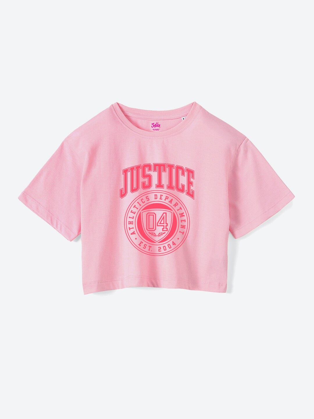 

JUSTICE Girls Typography Printed Round Neck Pure Cotton Boxy Fit T-shirt, Pink