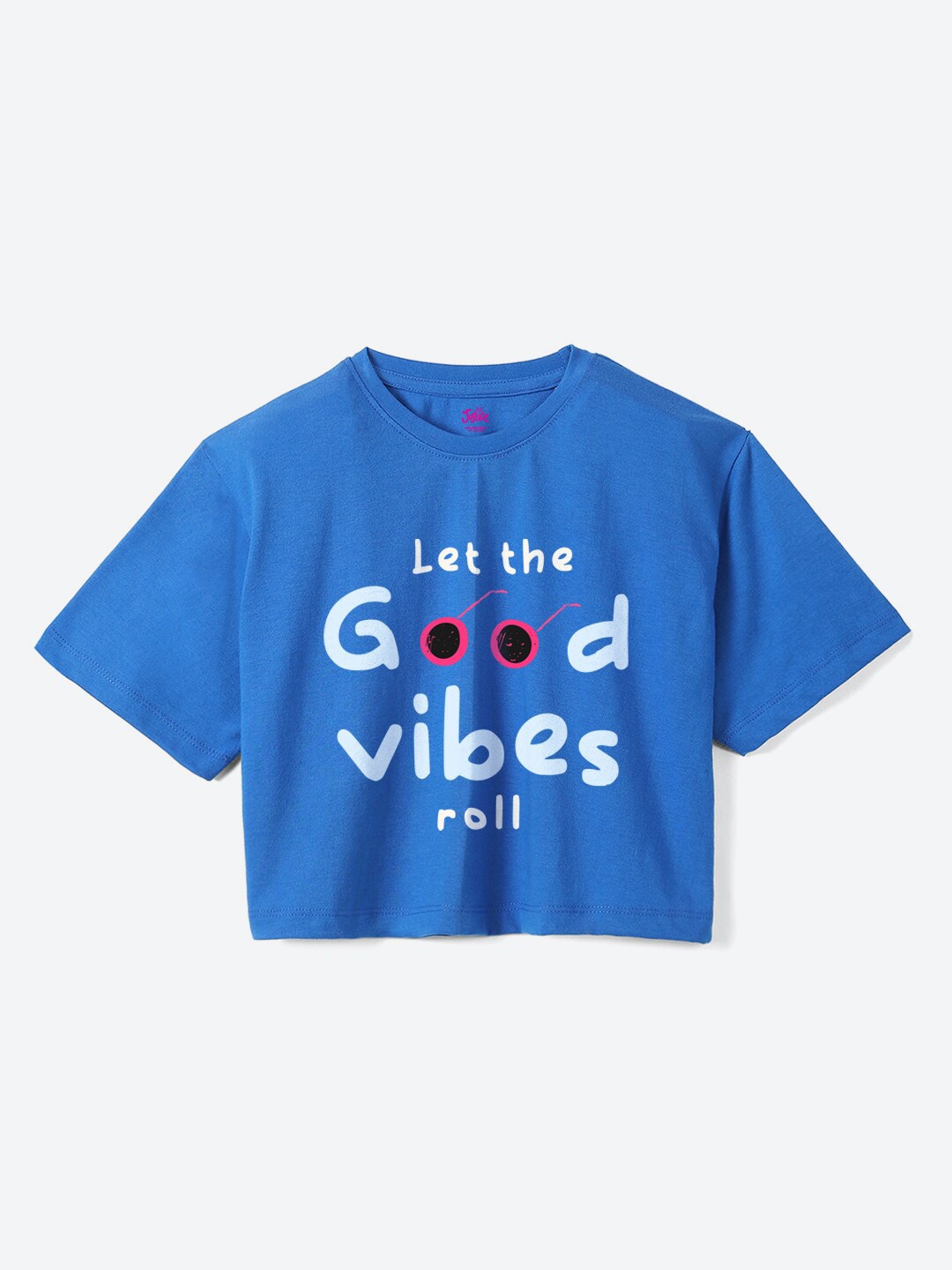 JUSTICE Girls Typographic Printed Pure Cotton Boxy T-shirt, Blue