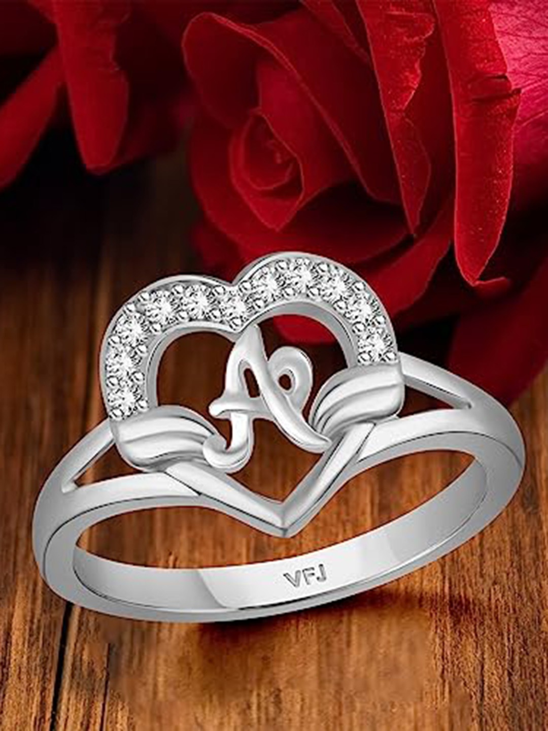 

Vighnaharta Rhodium-Plated CZ Studded Alphabet A Finger Ring, Silver