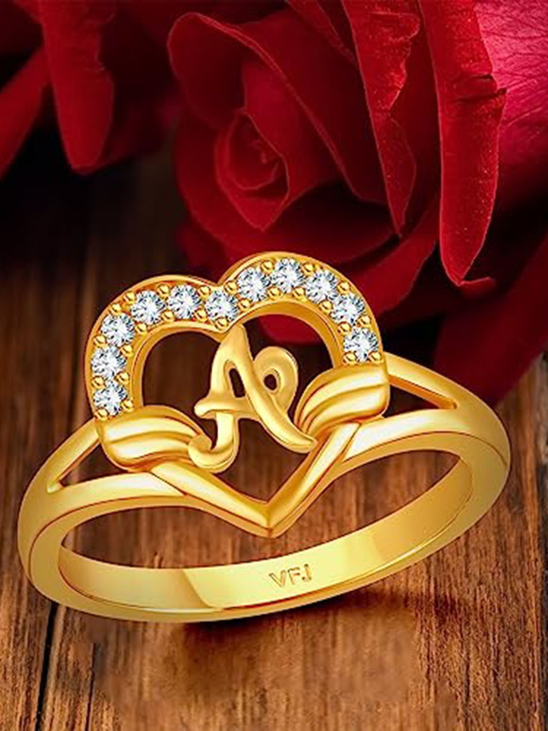 

Vighnaharta Gold Plated CZ Studded A Alphabet Finger Ring