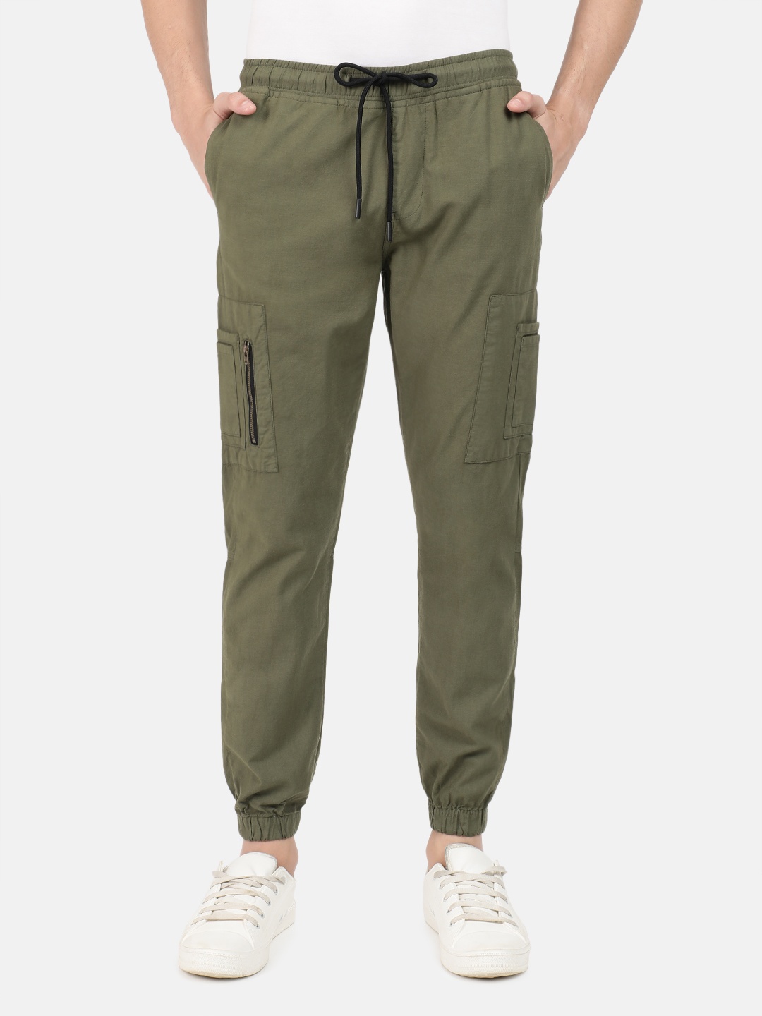 

IVOC Men Solid Cotton Cargo Pocket Joggers, Olive