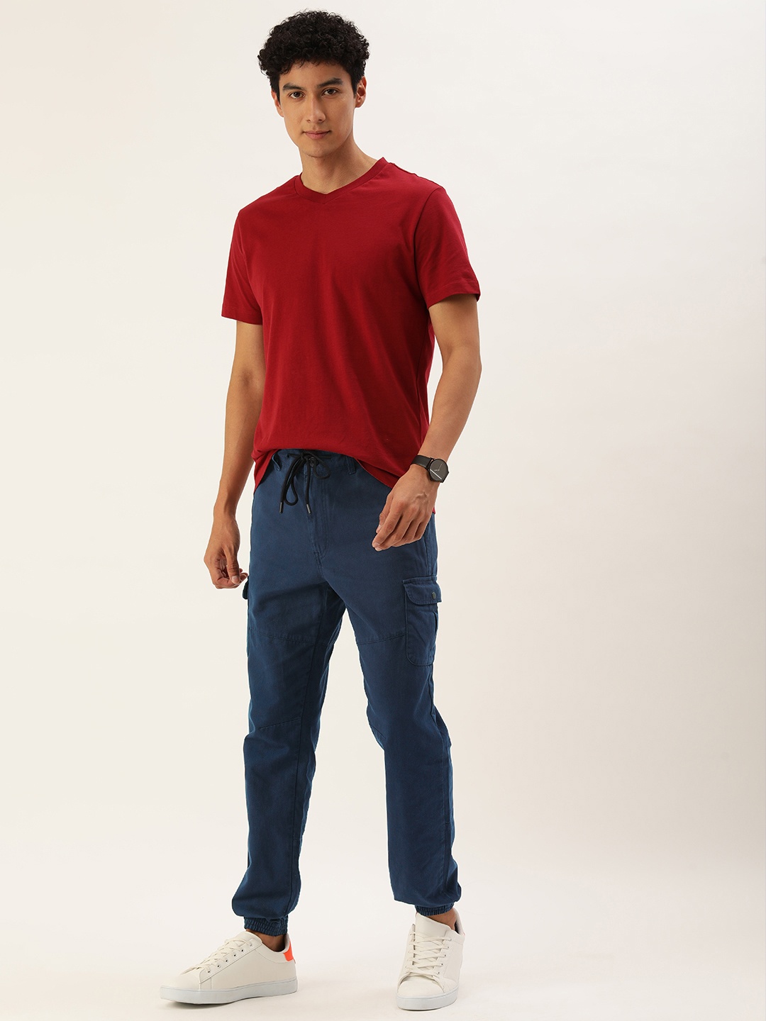 

IVOC Men Solid Cotton Cargo Pocket Joggers, Blue