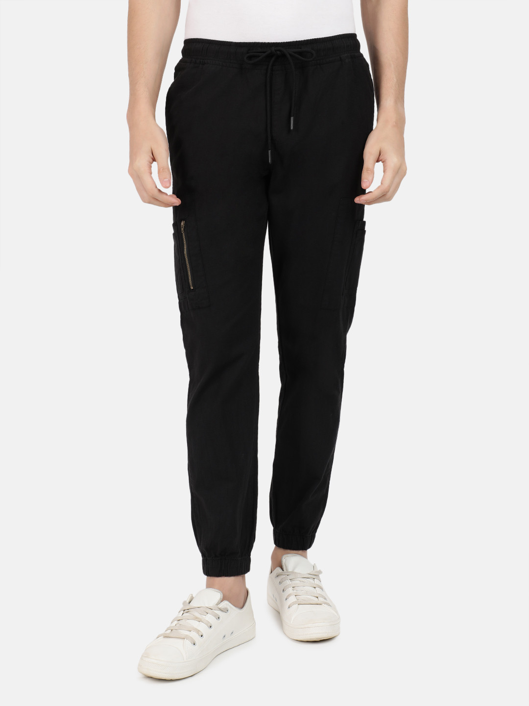 

IVOC Men Solid Cotton Cargo Pocket Joggers, Black