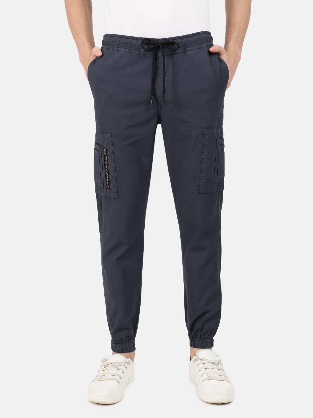 

IVOC Men Solid Cotton Cargo Pocket Joggers, Navy blue