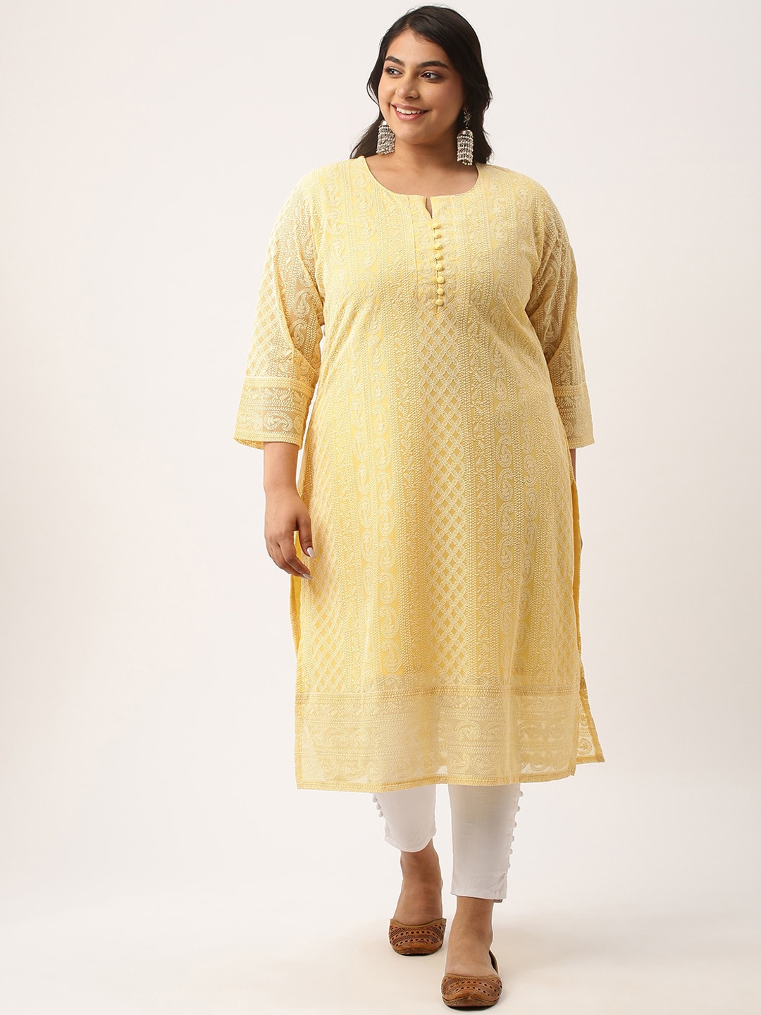 

Zola Plus Ethnic Motifs Embroidered Thread Work Kurta, Yellow