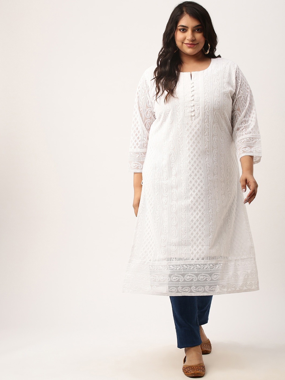 

Zola Plus Ethnic Motifs Embroidered Thread Work Kurta, White