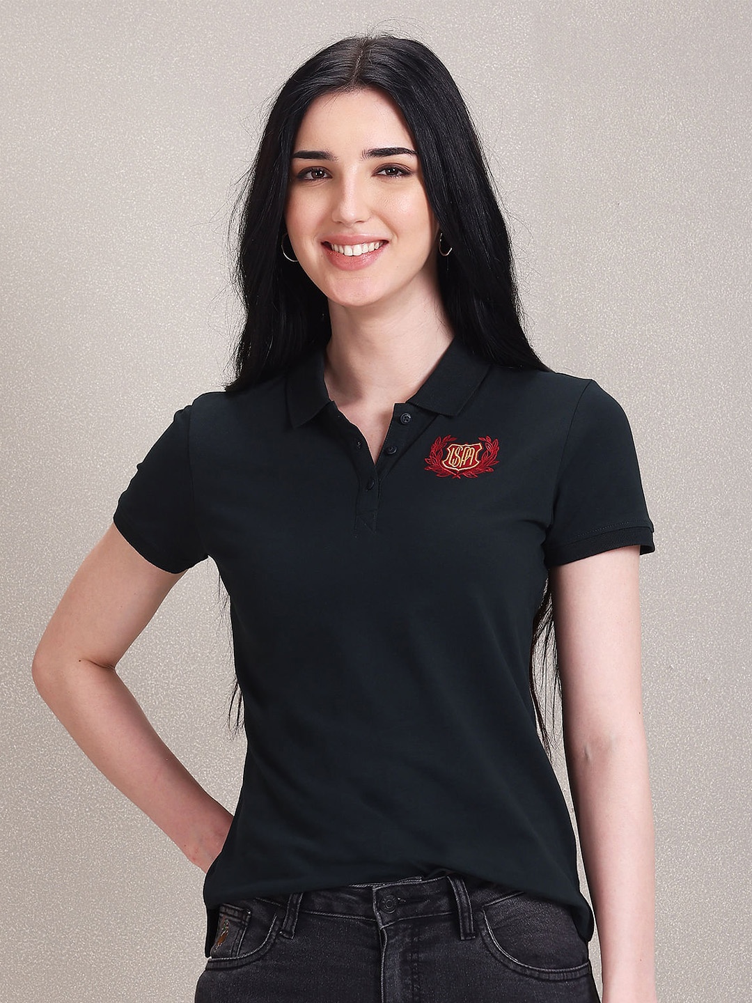 

U.S. Polo Assn. Women Polo Collar Slim Fit Cotton T-shirt, Green