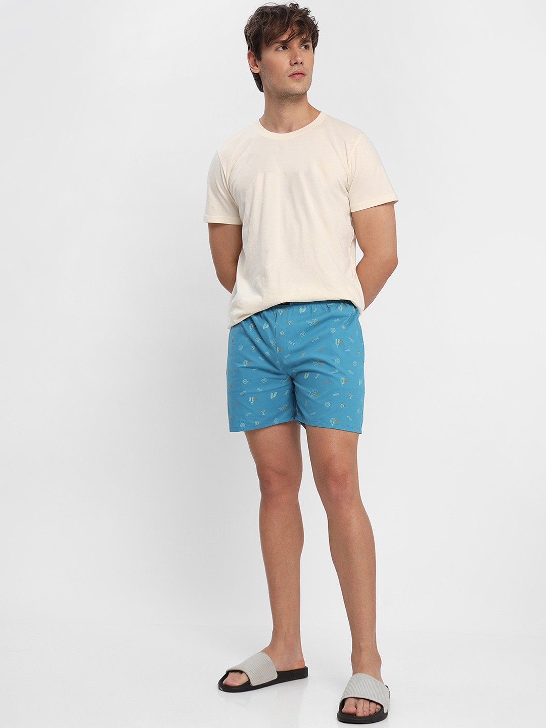 

Beyoung Men Conversational Printed Pure Cotton Boxers, Blue