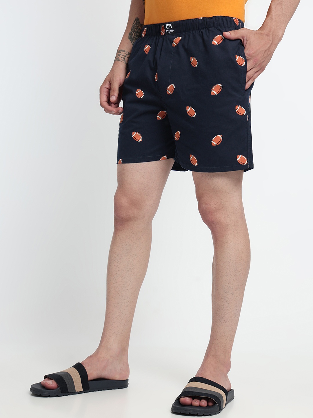 

Beyoung Men Rugby Printed Pure Cotton Boxers, Navy blue