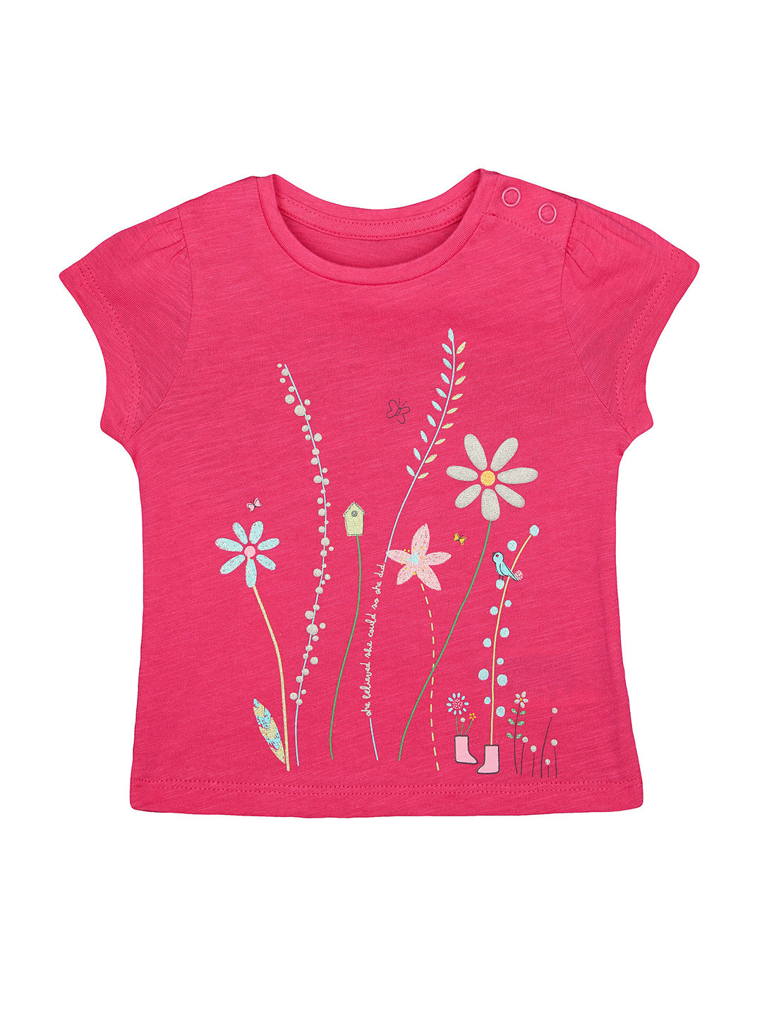 

mothercare Infants Girls Floral Printed Pure Cotton T-shirt, Pink