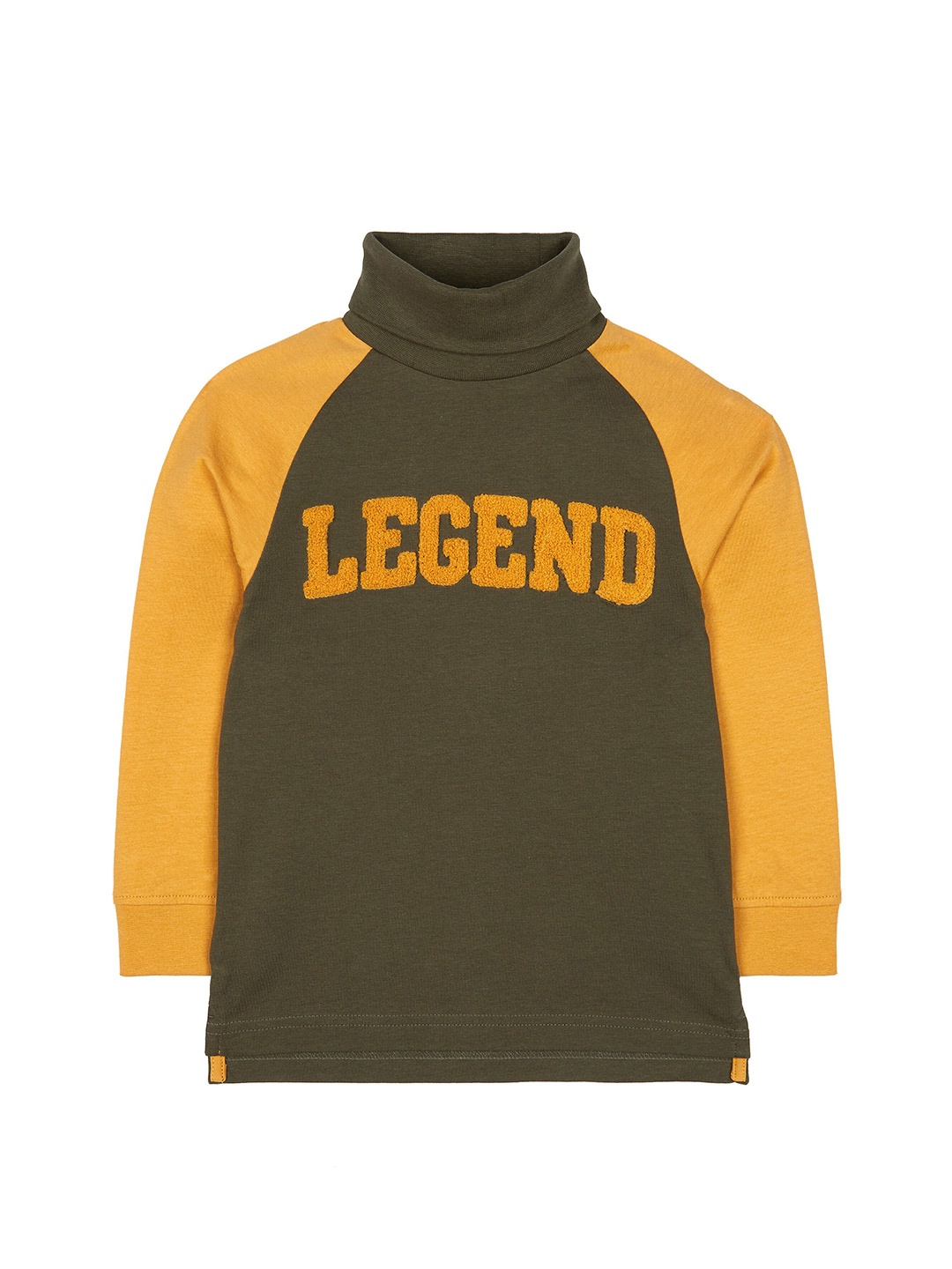 mothercare Boys Typography Printed High Neck Pure Cotton T-shirt, Mustard