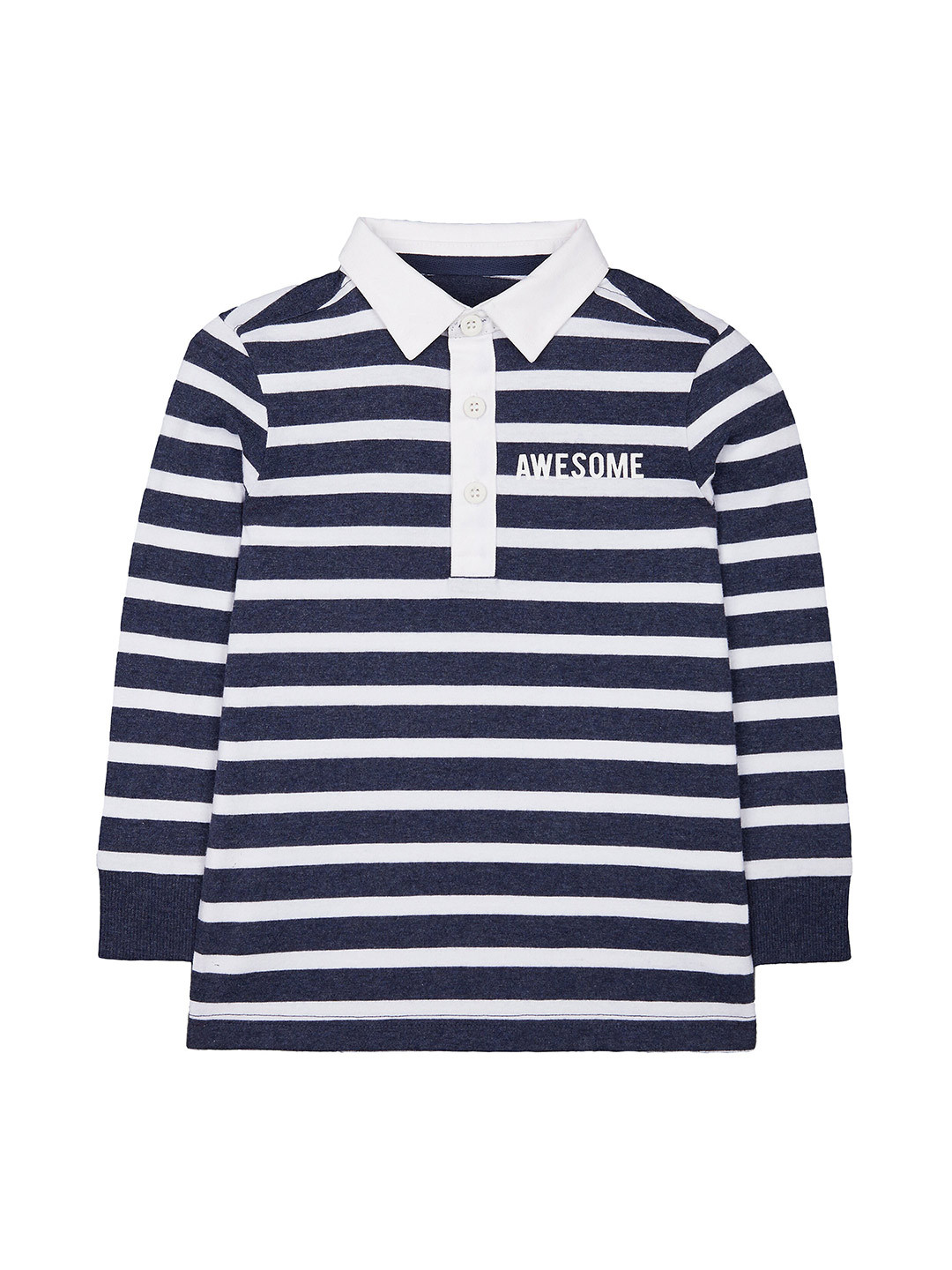 

mothercare Boys Pack Of 4 Striped Polo Collar Pure Cotton T-shirt, Navy blue
