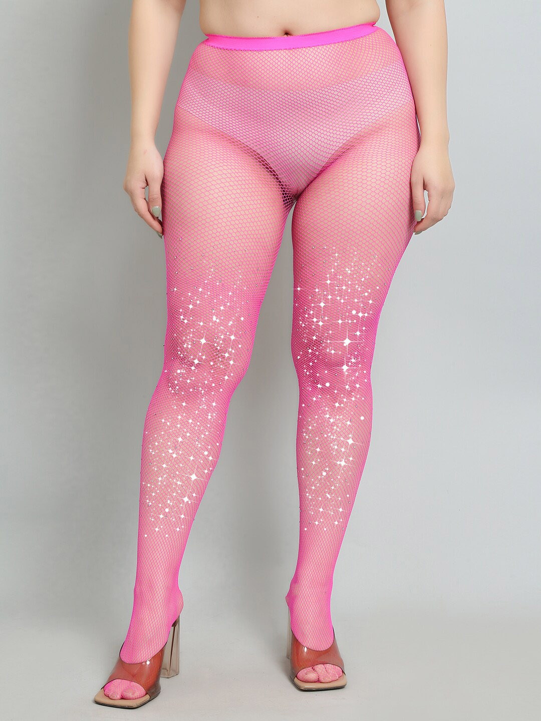 

COLOR STYLE Self Designed Diamond Rinestone Stretchable Stockings, Pink