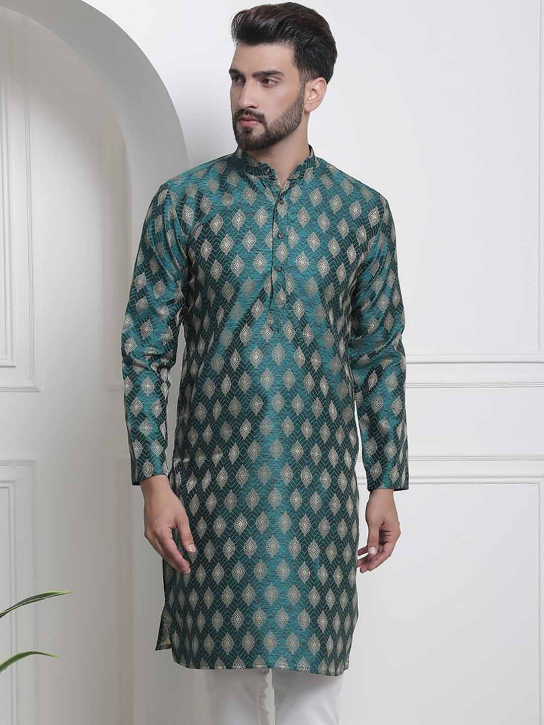 

SOJANYA Ethnic Motifs Woven Design Silk Cotton Kurta, Green