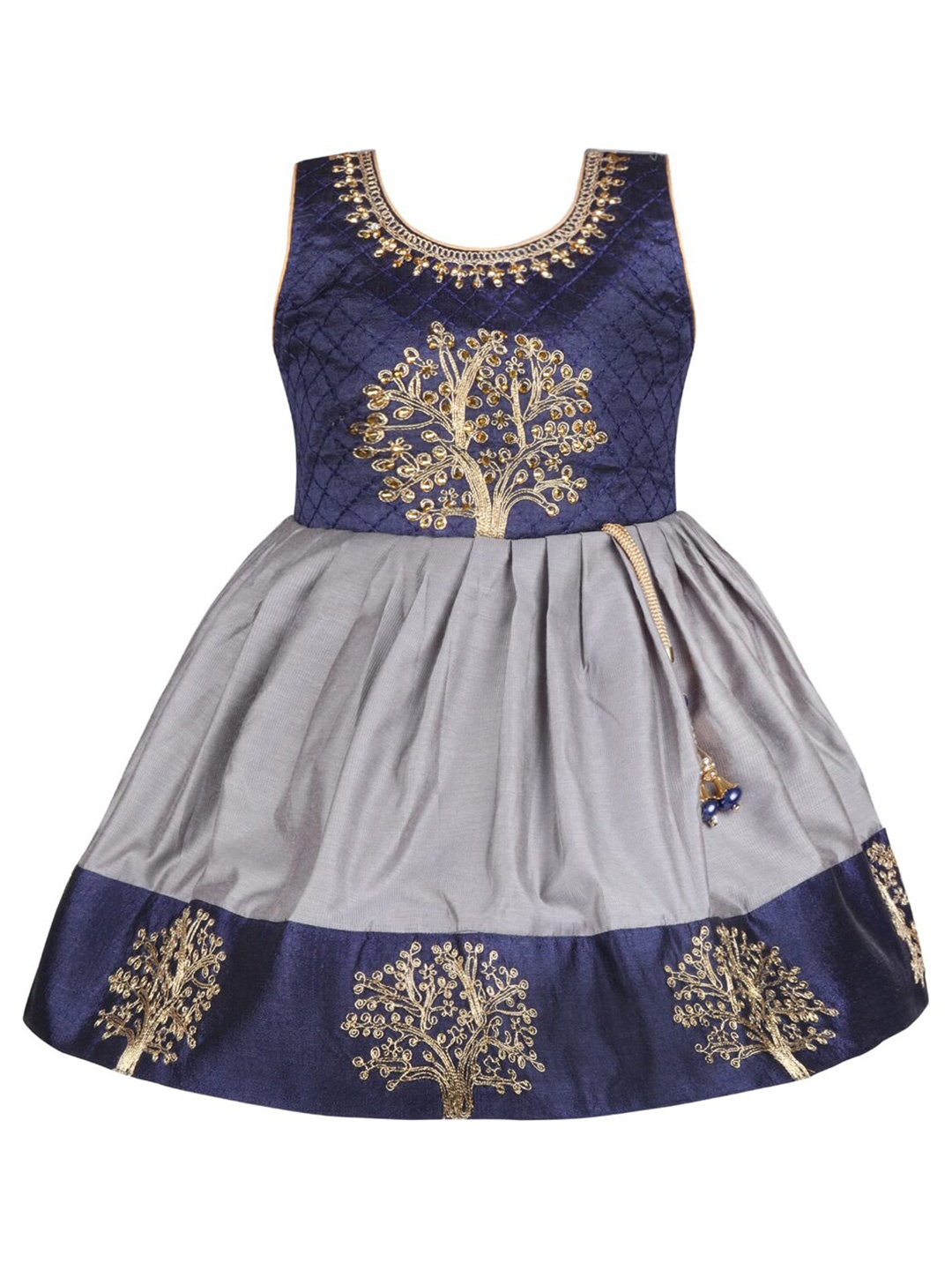 

Wish Karo Girls Self Design Sleeveless Sequinned Satin Fit & Flare Dress, Grey