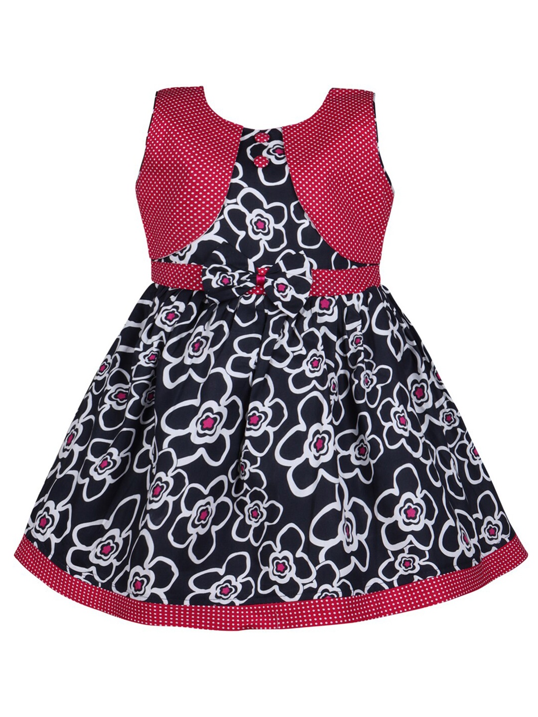 

Wish Karo Girls Floral Printed Sleeveless Belted Cotton Fit & Flare Dress, Pink